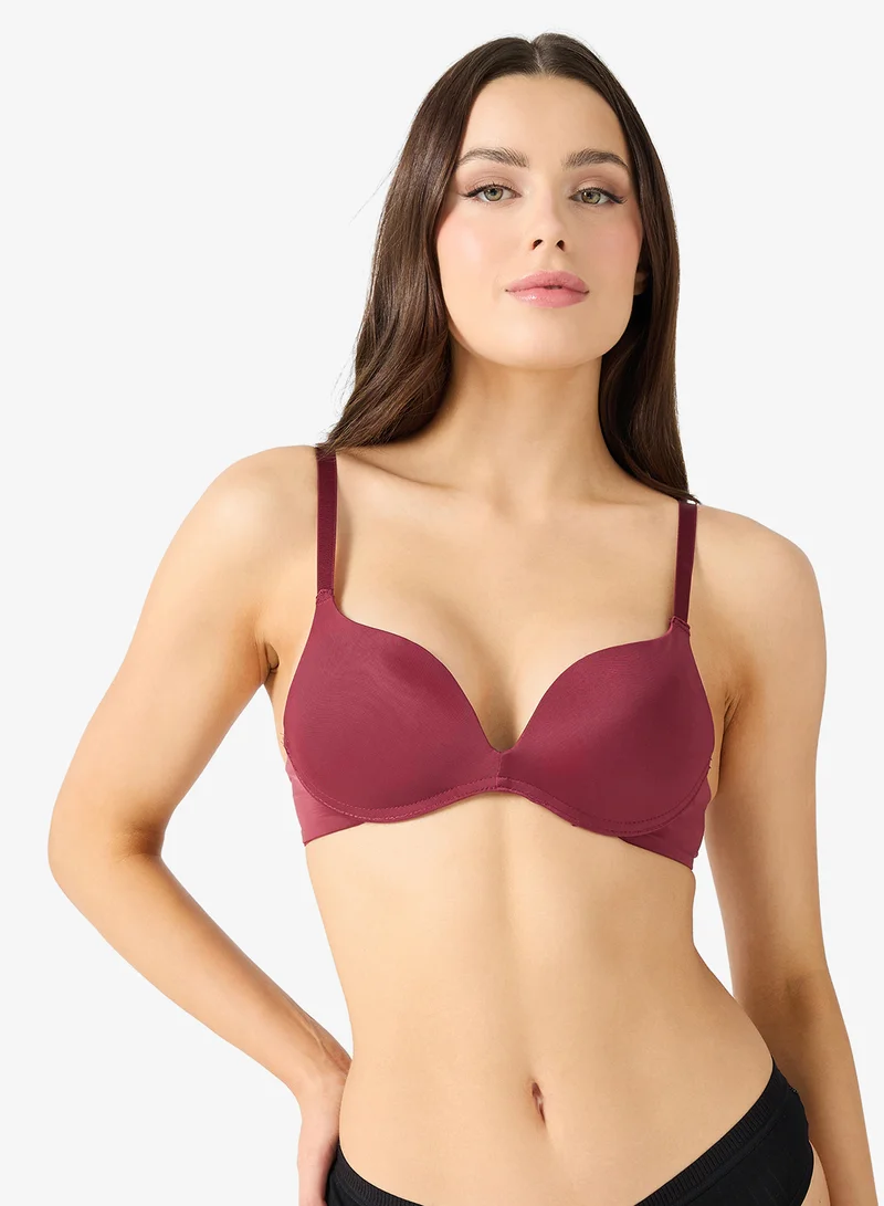 جينجر 2PC Seamless Non Wired Padded Plunge Neck Push Up Bra